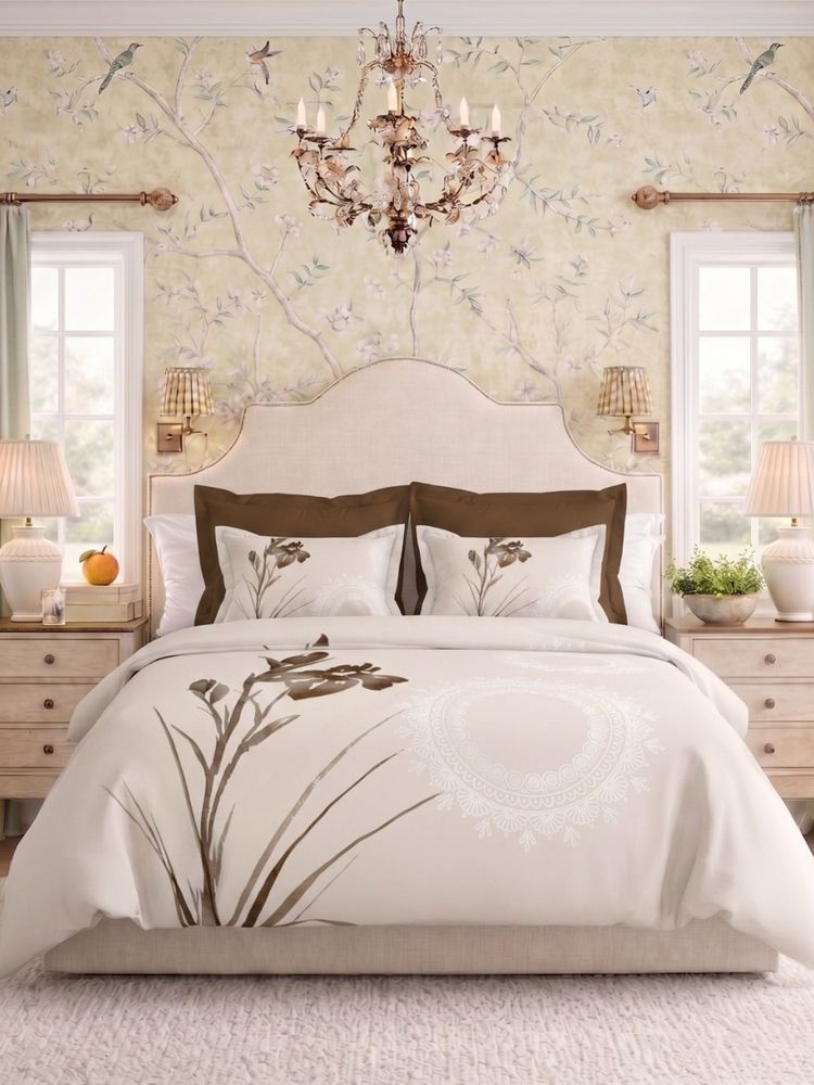 the White Moss Beige Sprig 250Tc Ivy Living Bedsheet with 2 Pillow Covers (King)-picture-5