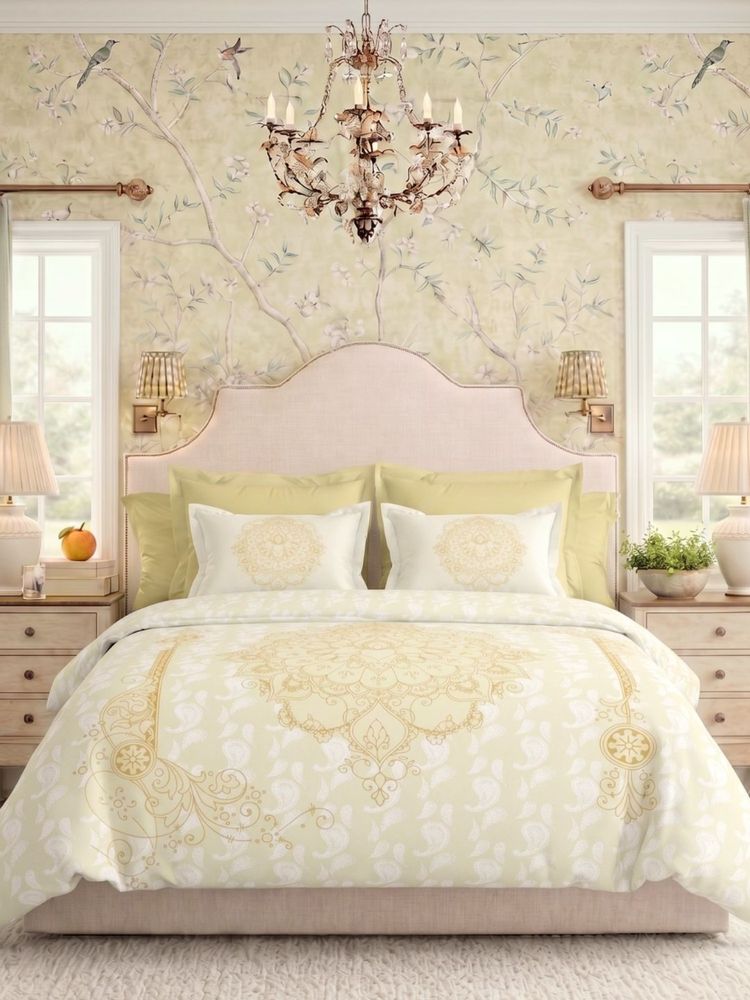 the White Moss Imperial Yellow 250Tc Ivy Living Bedsheet with 2 Pillow Covers (King)-image-14