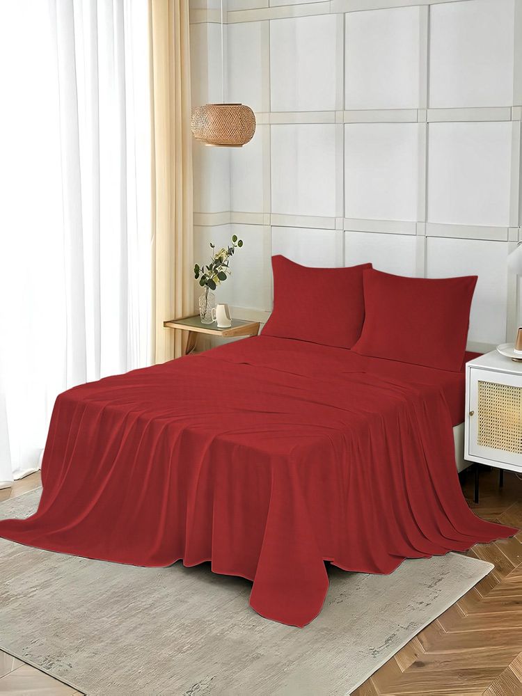 Threadwear Tomato Red 400 Tc Cotton Flat Bedsheet with 2 Pillow Covers (Super King)-image-10
