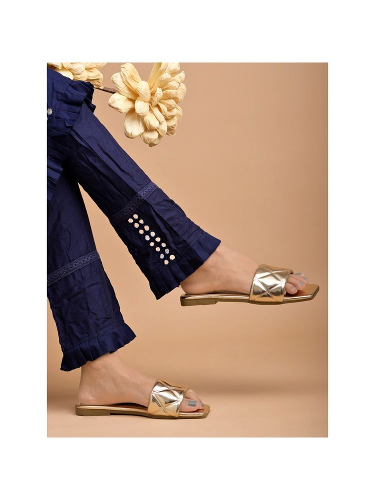Shoetopia Stylish Embellished Golden Flats for Women-image-9