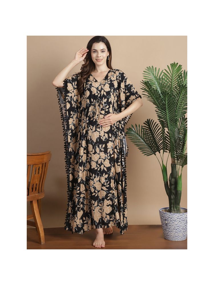 Secret Wish Black & Gold Floral Rayon Maternity Kaftan-picture-24