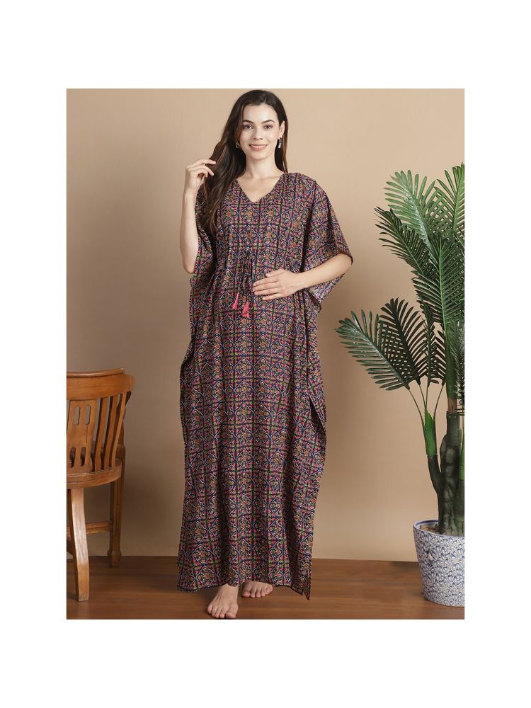 Secret Wish Purple Geometric Cotton Maternity Kaftan-image-39