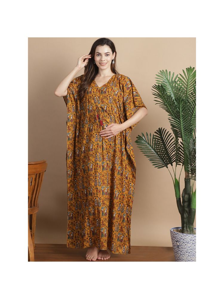 Secret Wish Mustard Ethnic Cotton Maternity Kaftan-picture-11