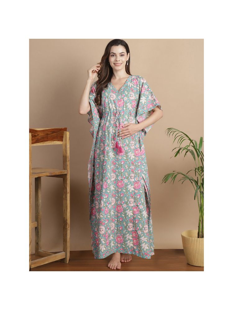 Secret Wish Light Green Floral Cotton Maternity Kaftan-picture-17