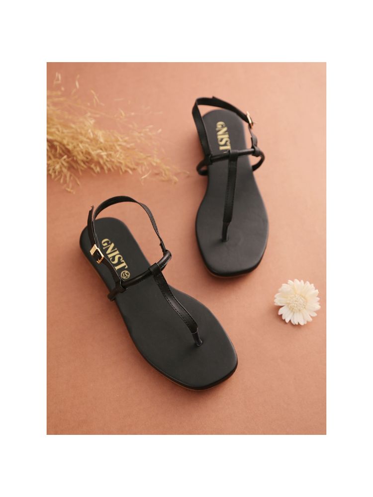 GNIST Black Office Plain Flat Sandal-picture-4