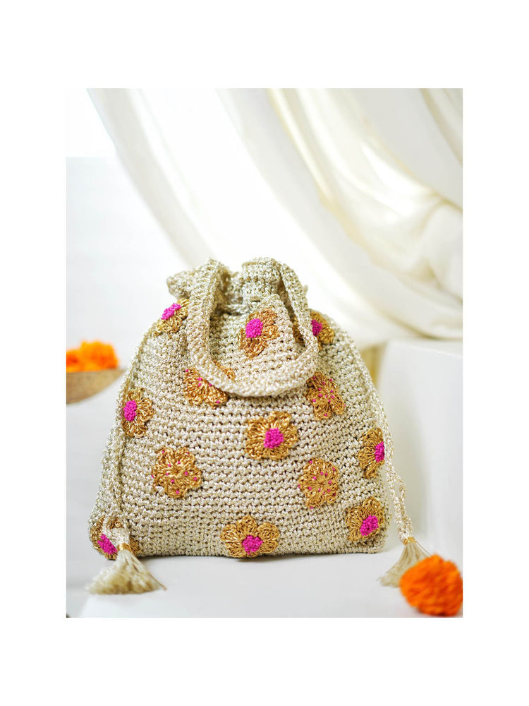 ITIHASIKALA Off White Phoolkari Crochet Potli-picture-16