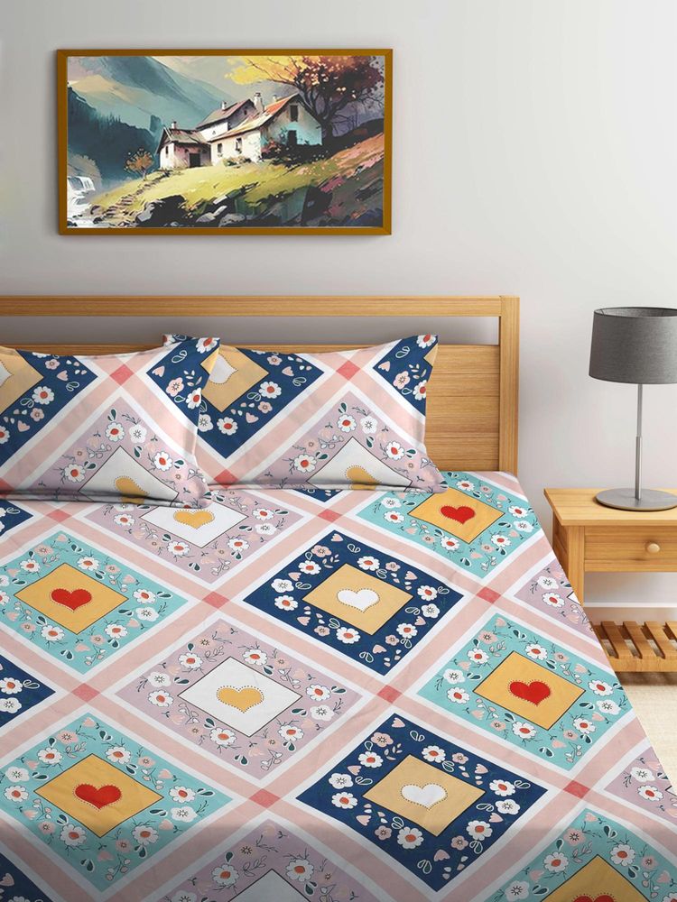 FABINALIV Multicolor Geometric Cotton Blend King Double Bedsheet & 2 Pillow Covers-image-21
