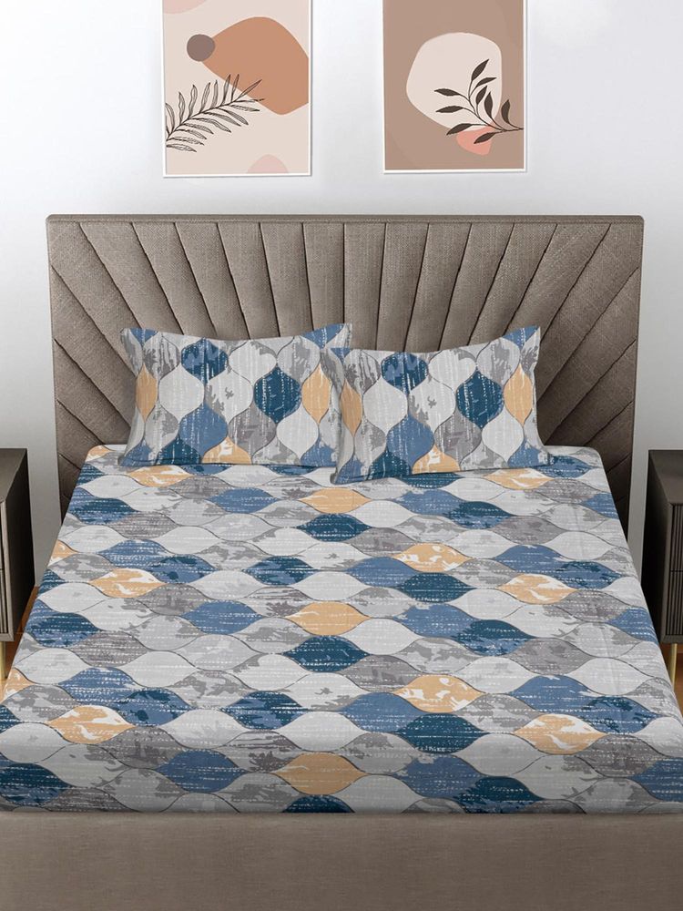 FABINALIV Multicolor Geometric Cotton Blend King Bedsheet with 2 Pillow Covers-picture-15