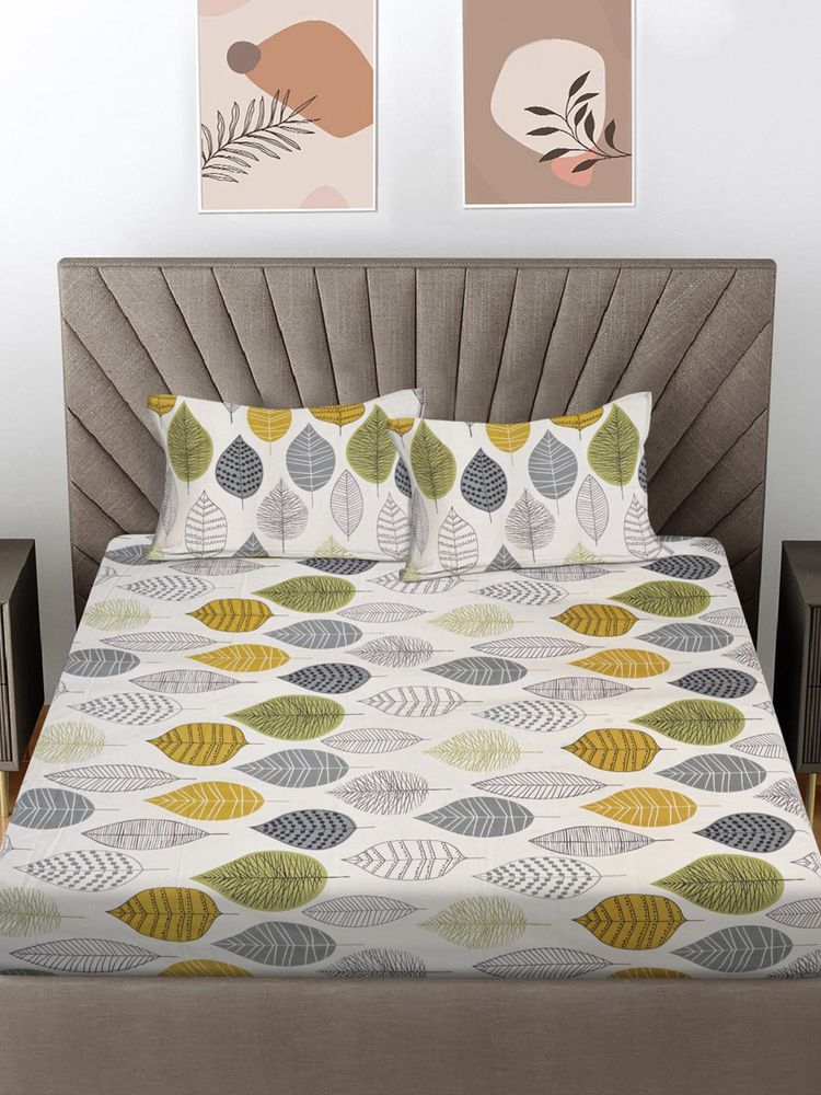 FABINALIV Multicolor Floral Cotton Blend King Bedsheet with 2 Pillow Covers-image-20