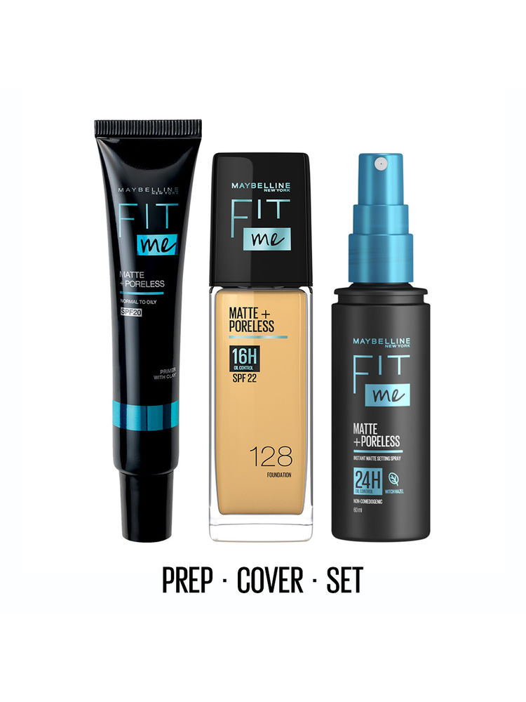 Maybelline New York Matte Flawless Skin Kit: Fit Me Foundation, 128 + Primer + Setting Spray