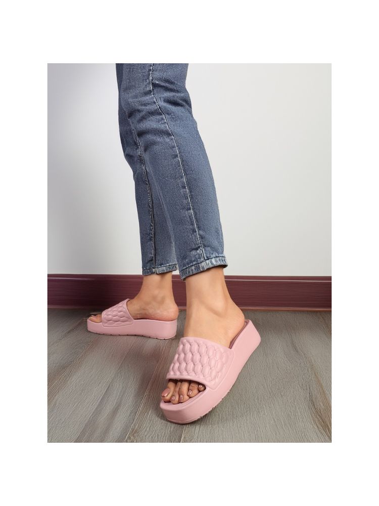 Carlton London Women Lavender Soft Platform Textured Quilted Sandals-picture-19