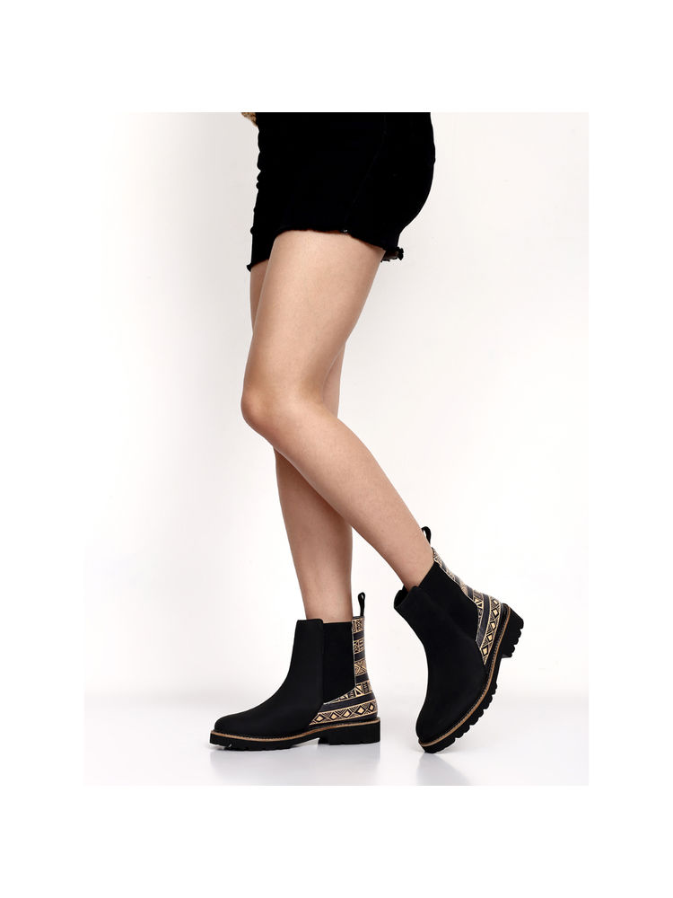 Yoho Women Printed Stylish Comfortable Lightweight Chelsea Boots Black-picture-10