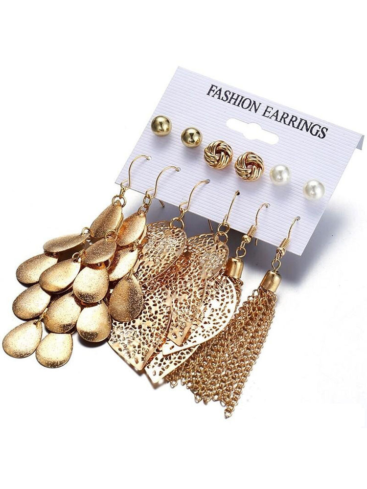 Jewels Galaxy Combo Of 6 Gold Plated Earrings Set Studded With Artificial Stones-picture-21