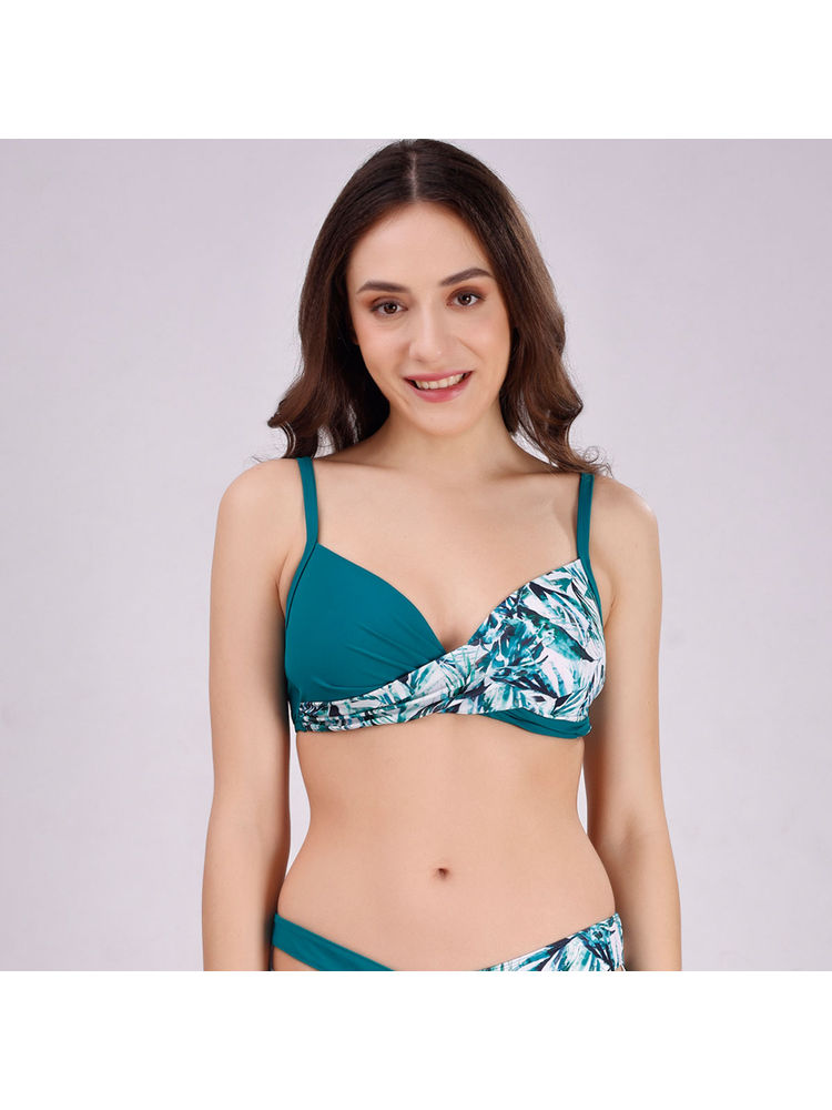 SOIE Womens Solid and Tropical Printed Padded Bikini Bra (Set of 2)