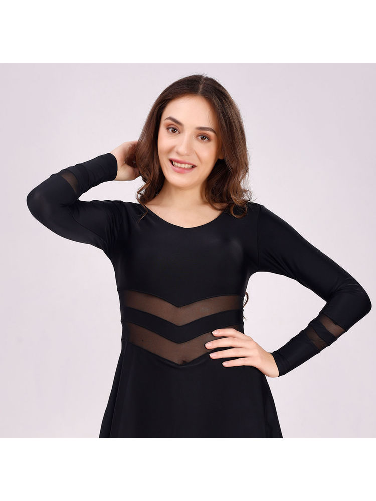 SOIE Womens Full Sleeves V-Neck Mid Thigh Length Swim Dress with Attached Shorts-image-20