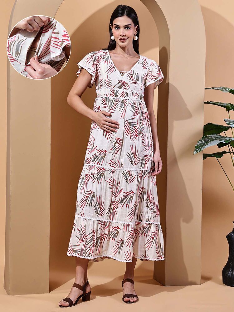Moms Maternity Floral Cotton Maternity Maxi Dress-picture-41