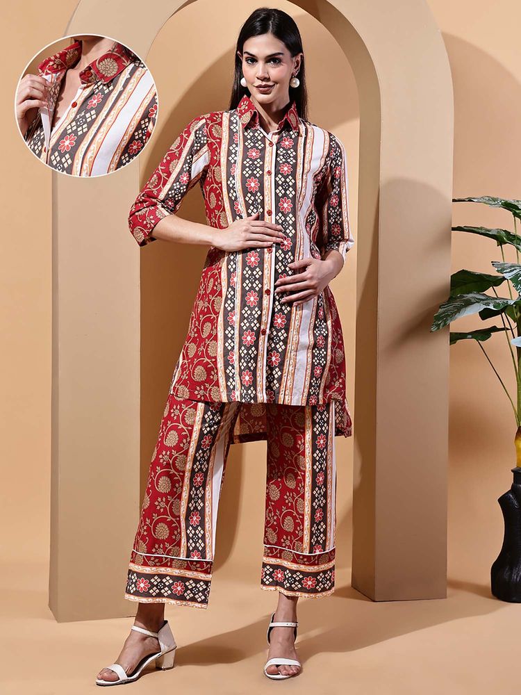 Moms Maternity Floral Maternity Cotton Kurta With Pant-picture-42