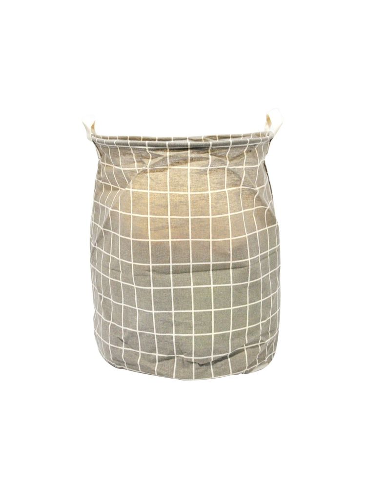 EZ Life Off White Beige Checkered Laundry Basket Kids Toys Basket (35 x 45 cms) 1 Pc-image-25