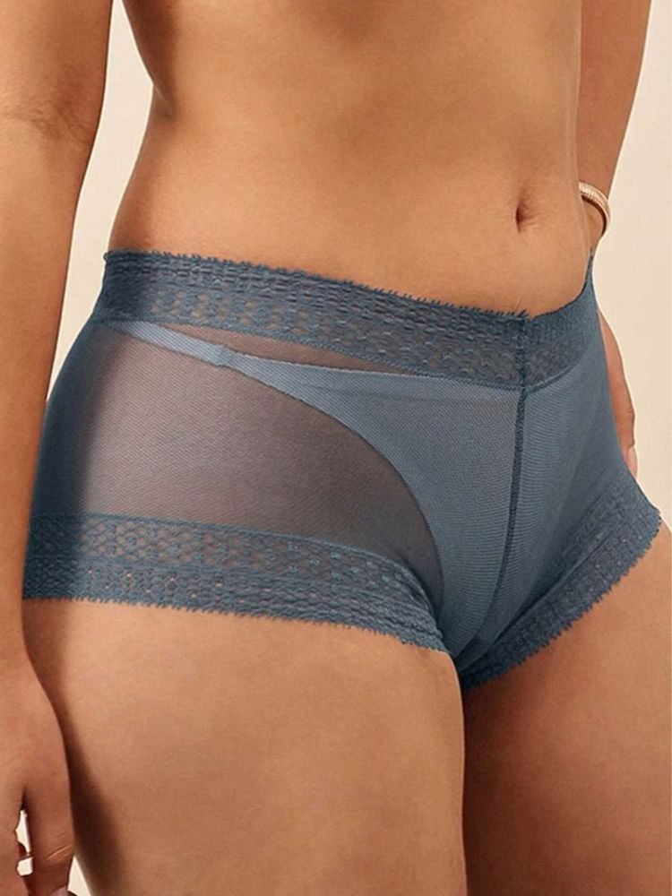 Chelvet Women Mid-Rise Teal Lace Boyshorts-picture-10