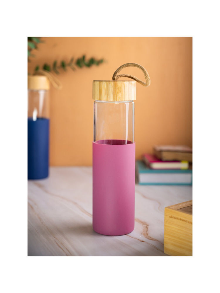 Voncasa Borosilicate Glass Bottle with Pink Silicone Sleeve-image-49
