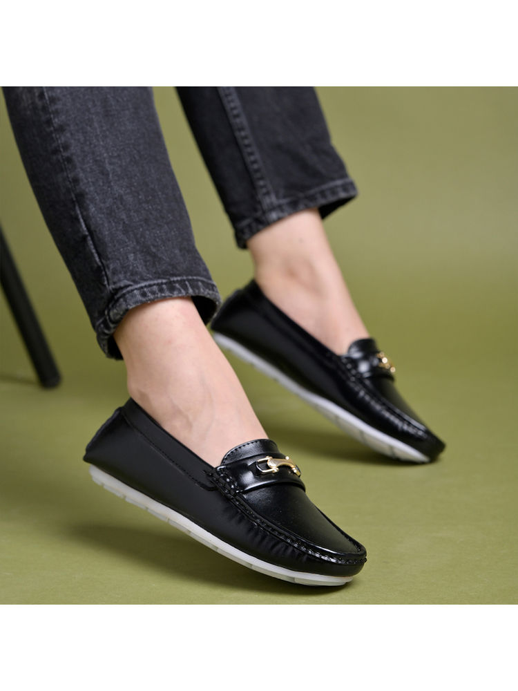 Shoetopia Women Upper Buckle Detailed Black Loafers-picture-12