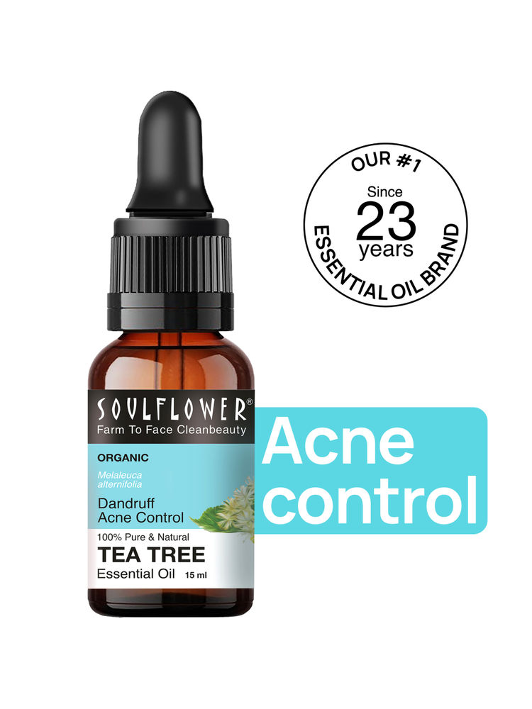 Soulflower Tea Tree Essential Oil For Active Acne & Pimples, Blemishes & Flakes