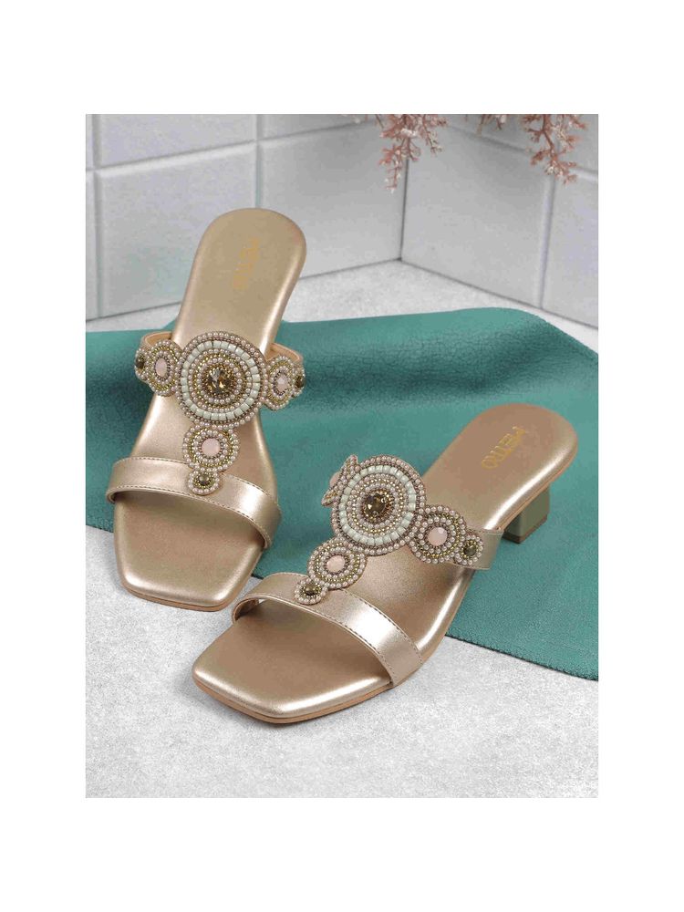 Metro Women Gold Sandal Heels-image-6