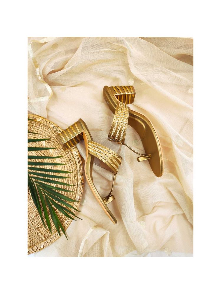 The Madras Trunk Women Kolhapuri Gold Heels-image-43