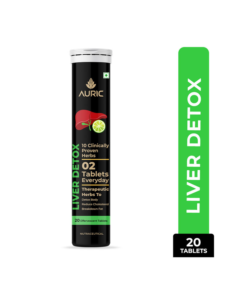 Auric Liver Detox Effervescent with 10 Ayurvedic Herbs, Clinically Researched ingredients , 1 Tube