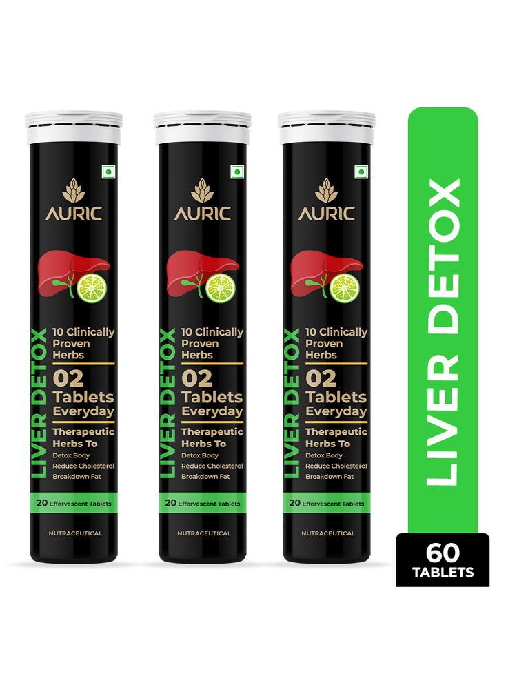Auric Liver Detox Effervescent with 10 Ayurvedic Herbs, Clinically Researched ingredients , 3 Tubes