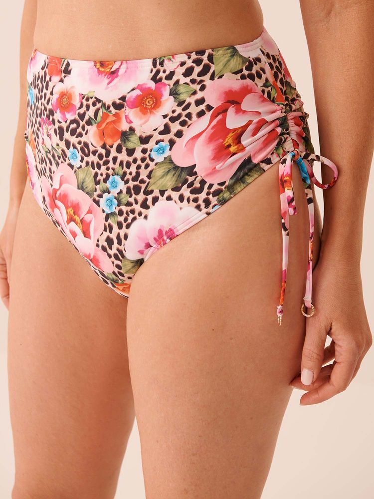 La Vie En Rose Floral Leopard Side Tie High Waist Bikini Bottom-image-24