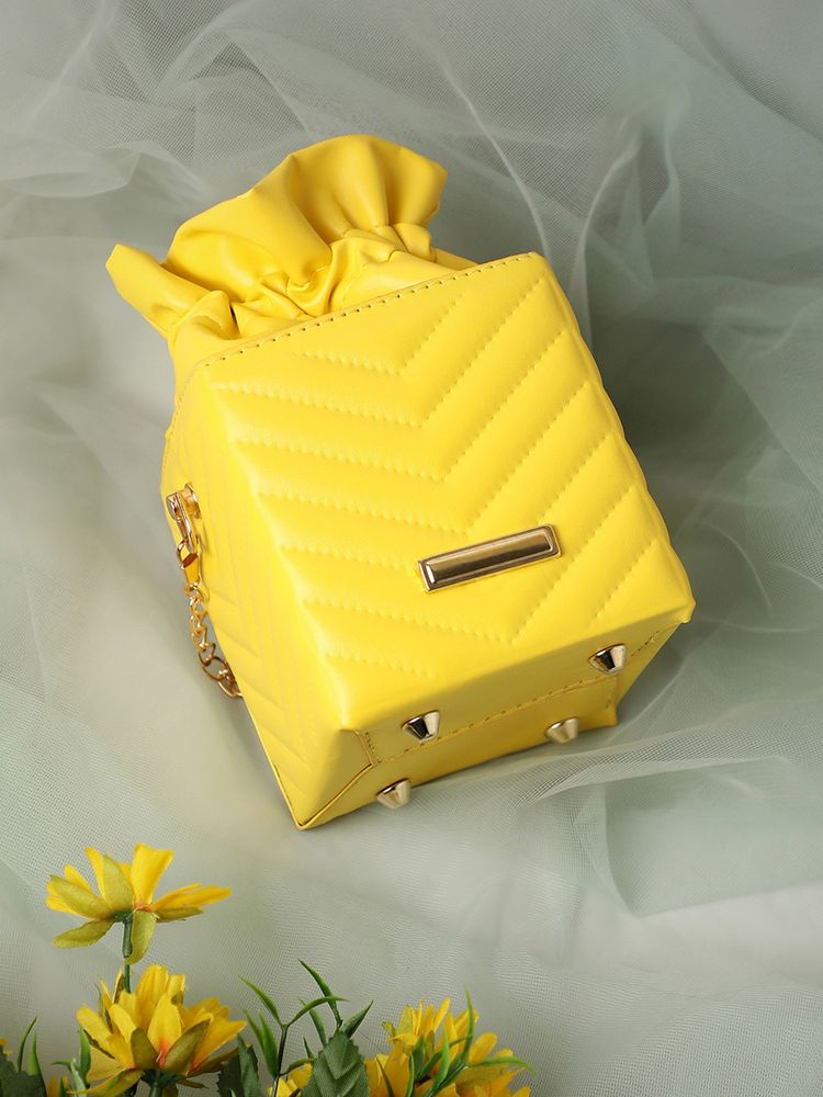 Haute Sauce Women Yellow Textured Potli Clutch-picture-13