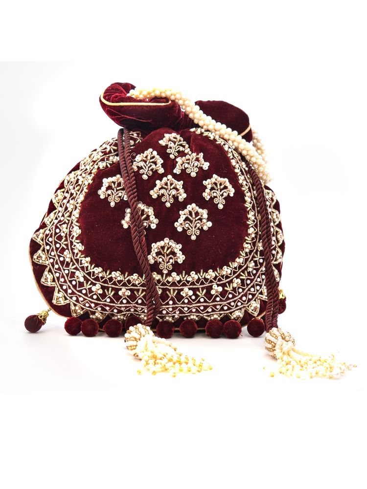 sugarcrush Maroon Luxury Potli Bag With Drawstring Closure-picture-25