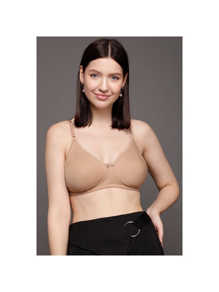 Clovia Cotton Rich Solid Non-Padded Full Cup Wire Free T-shirt Bra - Beige-image-34
