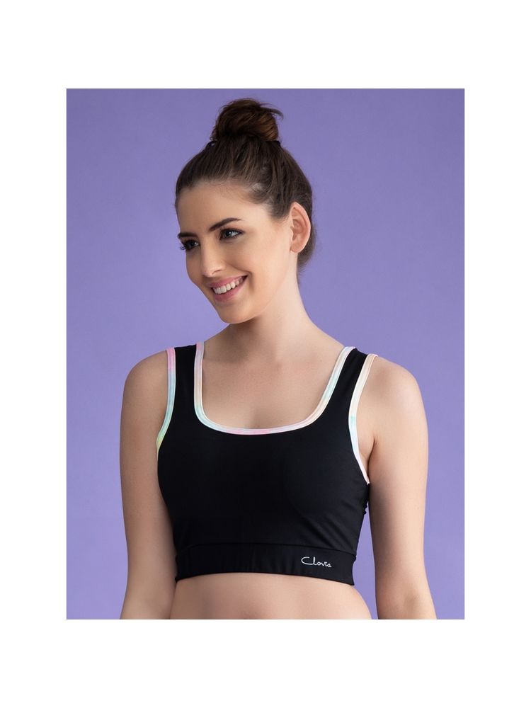 Clovia Medium Impact Padded Non-Wired Sports Bra with Removable Cups in Black