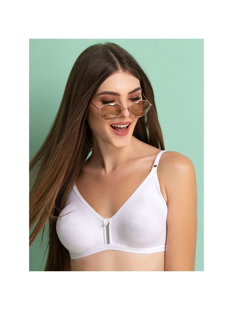 Clovia Cotton Rich Solid Non-Padded Full Cup Wire Free T-shirt Bra - White