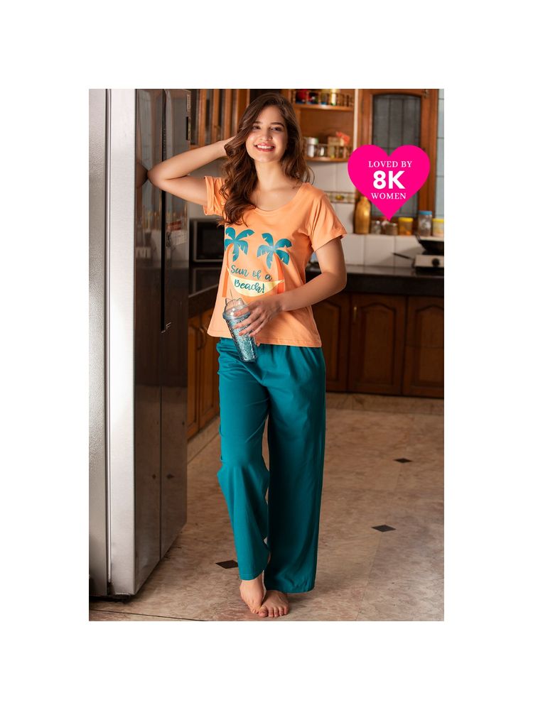 Clovia Cotton Rich Printed Top & Pyjama Set - Multi-Color