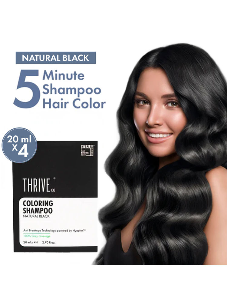 ThriveCo Coloring Shampoo, Natural Black, Covers Grey Hair in 5 Mins, Ammonia-Free + Hyaplex