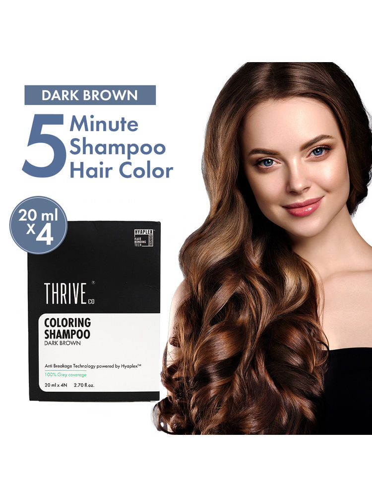 ThriveCo Coloring Shampoo, Dark Brown, Covers Grey Hair in 5 mins, Ammonia-Free, Hyaplex