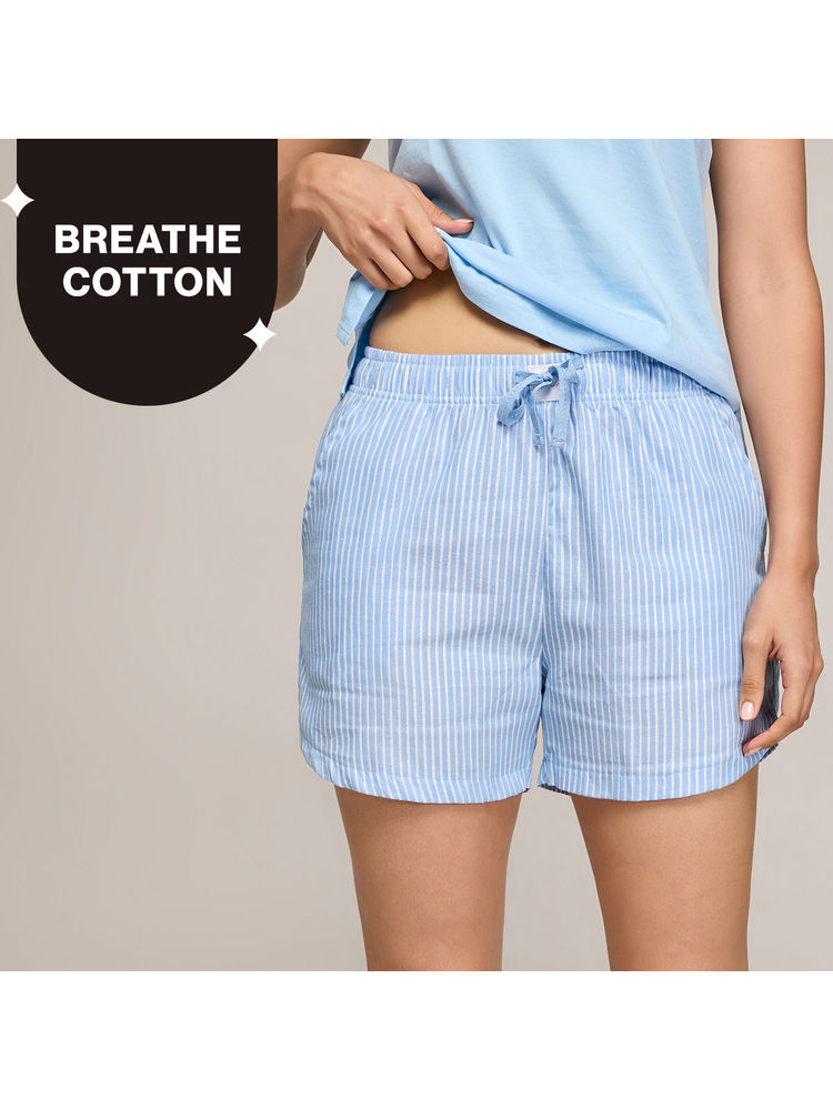 Nykd By Nykaa Summer Essential Super Comfy Cotton Relax Fit Shorts-NYS914-Blue Stripe-picture-29