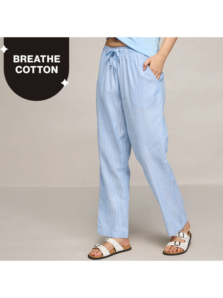 Nykd By Nykaa Super Comfy Cotton Relax Fit Pajama-NYS141-Blue Stripe-picture-19