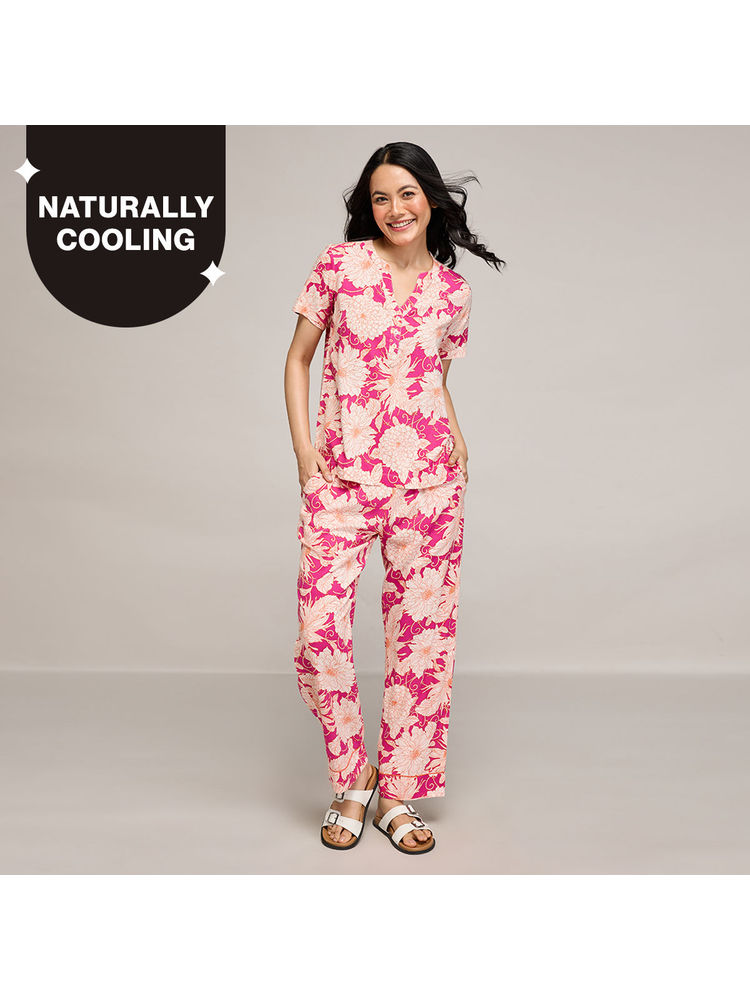 Nykd By Nykaa Breezy Rayon Pyjama Coord Set With Flattering High Low Hem Top Nys933 Pink-picture-12