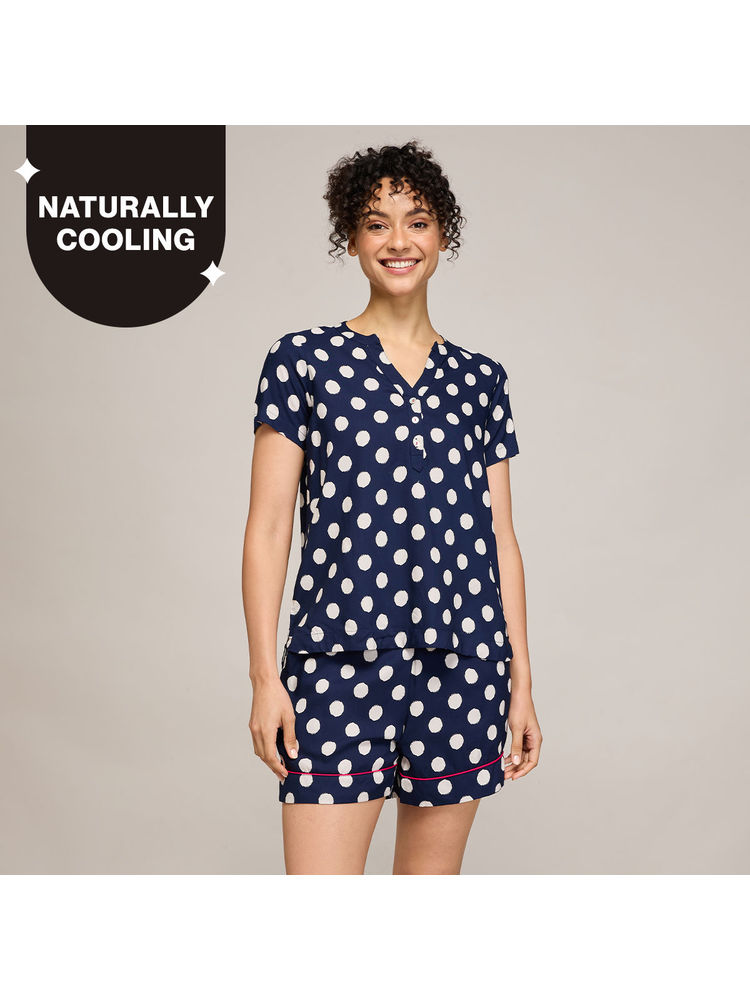 Nykd By Nykaa Breezy Rayon Shorts Coord Set With Flattering High Low Hem Top Nys930 Navy Blue-picture-12