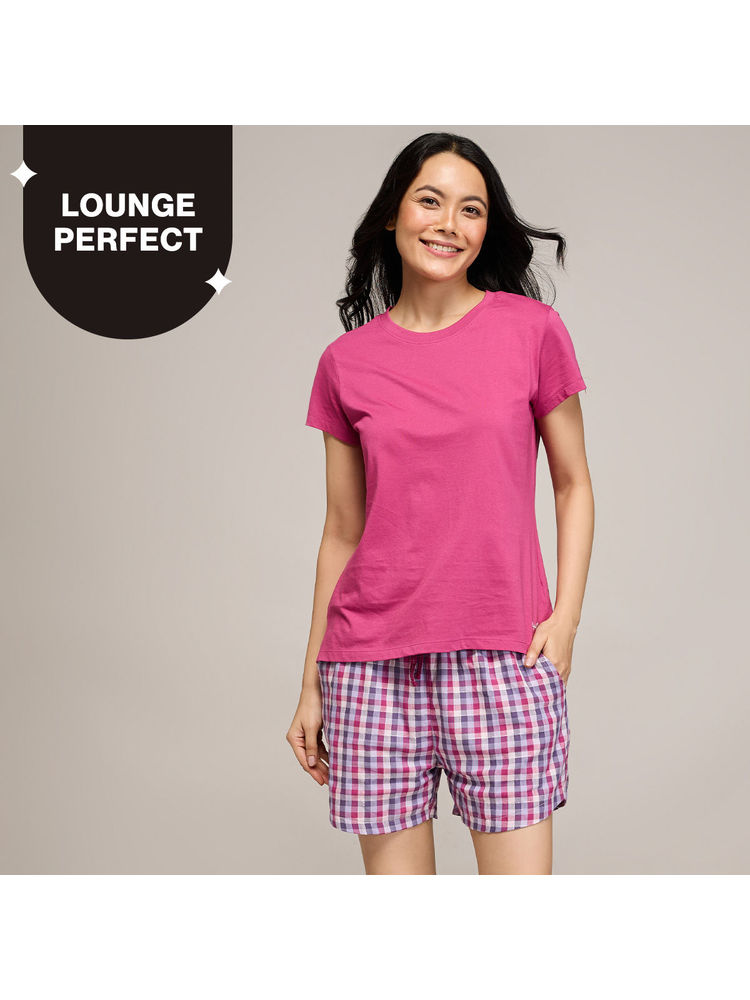 Nykd By Nykaa Essential Cotton Shorts Coord Set With Crew Neck Cotton Knit Tee Nys942 Grape-picture-17