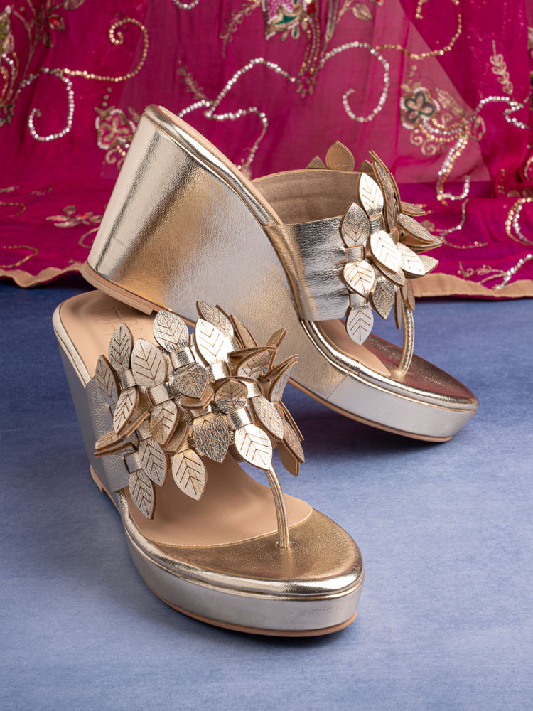 Hydes N Hues Women Gold Wedges-image-30