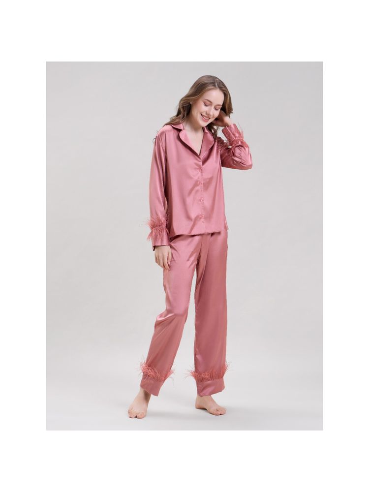 Mysthelle Pink Solid Relaxed Fit Shirt and Pyjama (Set of 2)-image-25