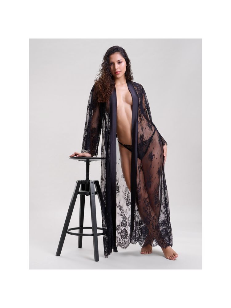 Mysthelle Black Self Design Relaxed Fit Robe and Belt (Set of 2)-picture-26