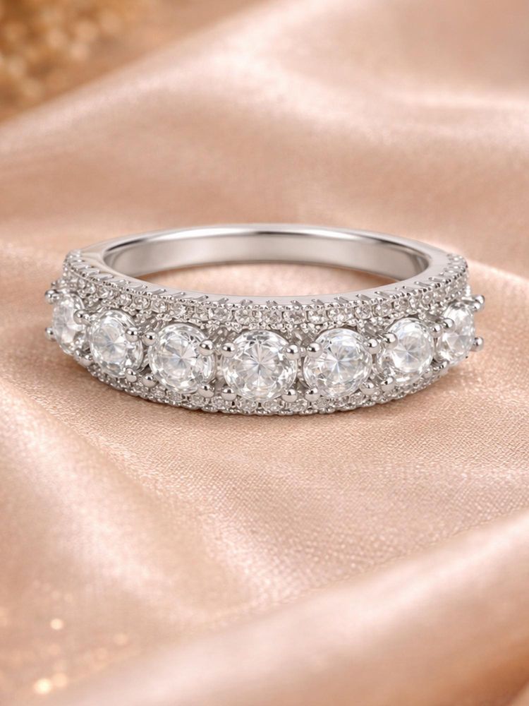 Estele Women Rhodium Tone Round Crystal Ring-image-48