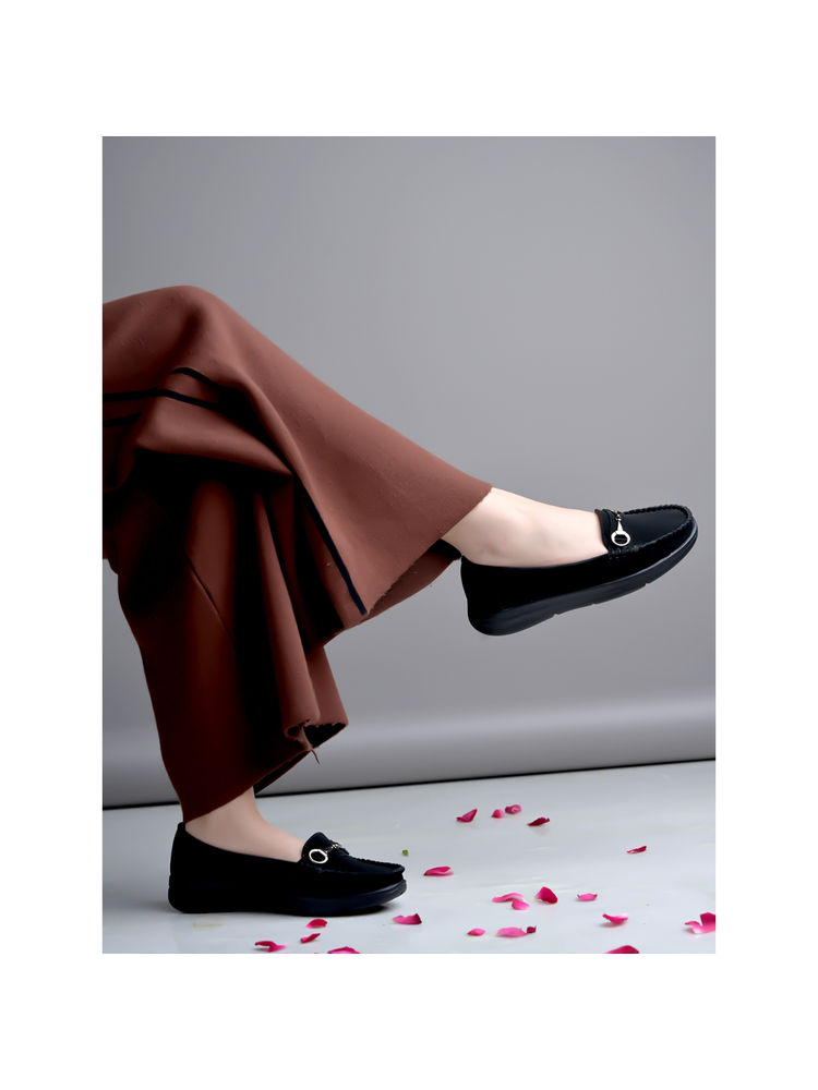 Shoetopia Women Buckle Detailed Casual Black Loafers-image-25