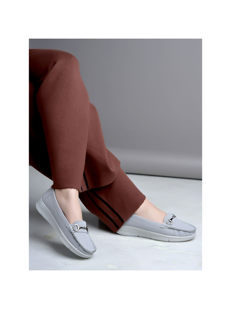 Shoetopia Women Buckle Detailed Casual Grey Loafers-image-20